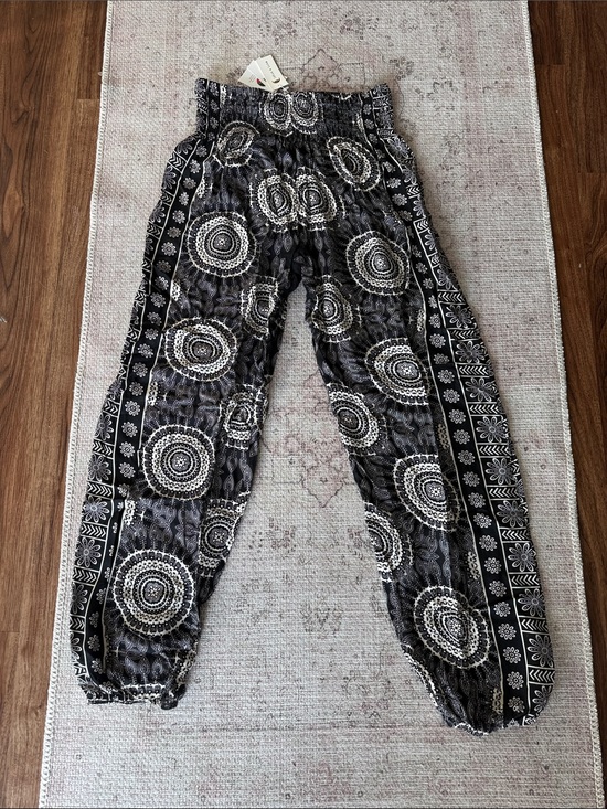 Lotus and Luna Pants - Black & White Mandala Smocked Waist Joggers